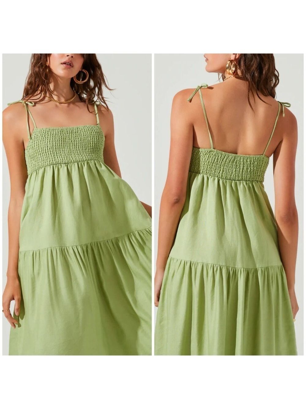 ASTR The Label Marlene Square Neck Smocked Midi Dress in Green - Picture 2 of 13